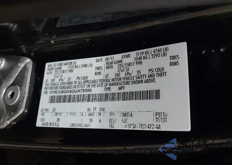 2016 Ford Escape Se z USA, uszkodzony, nr VIN 1FMCU9GX4GUA79566
